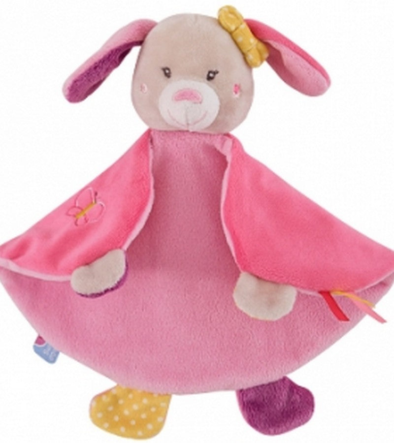 Doudou lapin plat rose jaune - Sucre d'Orge