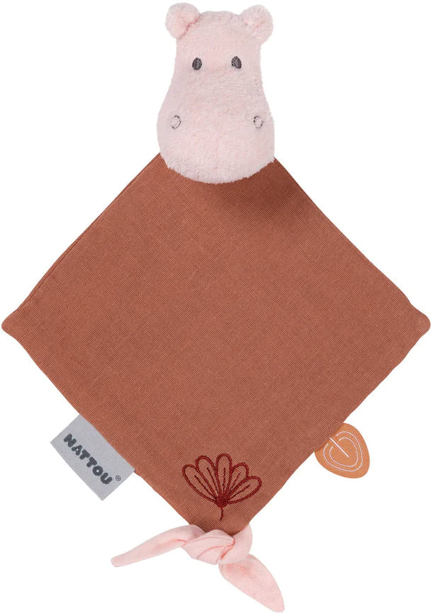 Doudou hippopotame plat marron rose - Susie et Bonnie - Nattou