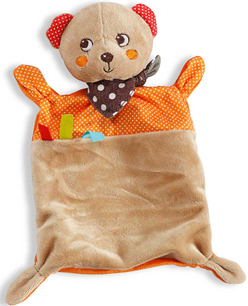 Doudou ours plat marron orange Nicotoy doudou plat
