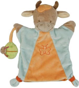 Doudou vache marionnette bleu orange - Litttle Garden - Nattou