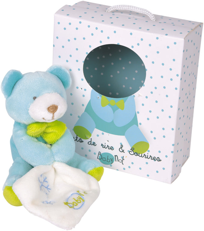 Peluche ours bleu avec mouchoir - BN047 Baby'Nat