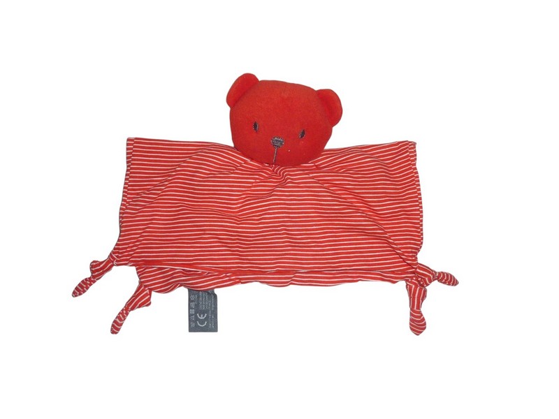 Doudou ours plat rouge rayé - Orchestra