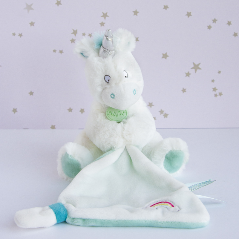 Peluche licorne bleu blanc avec mouchoir - Poussière d'étoiles - BN0337 Baby'Nat