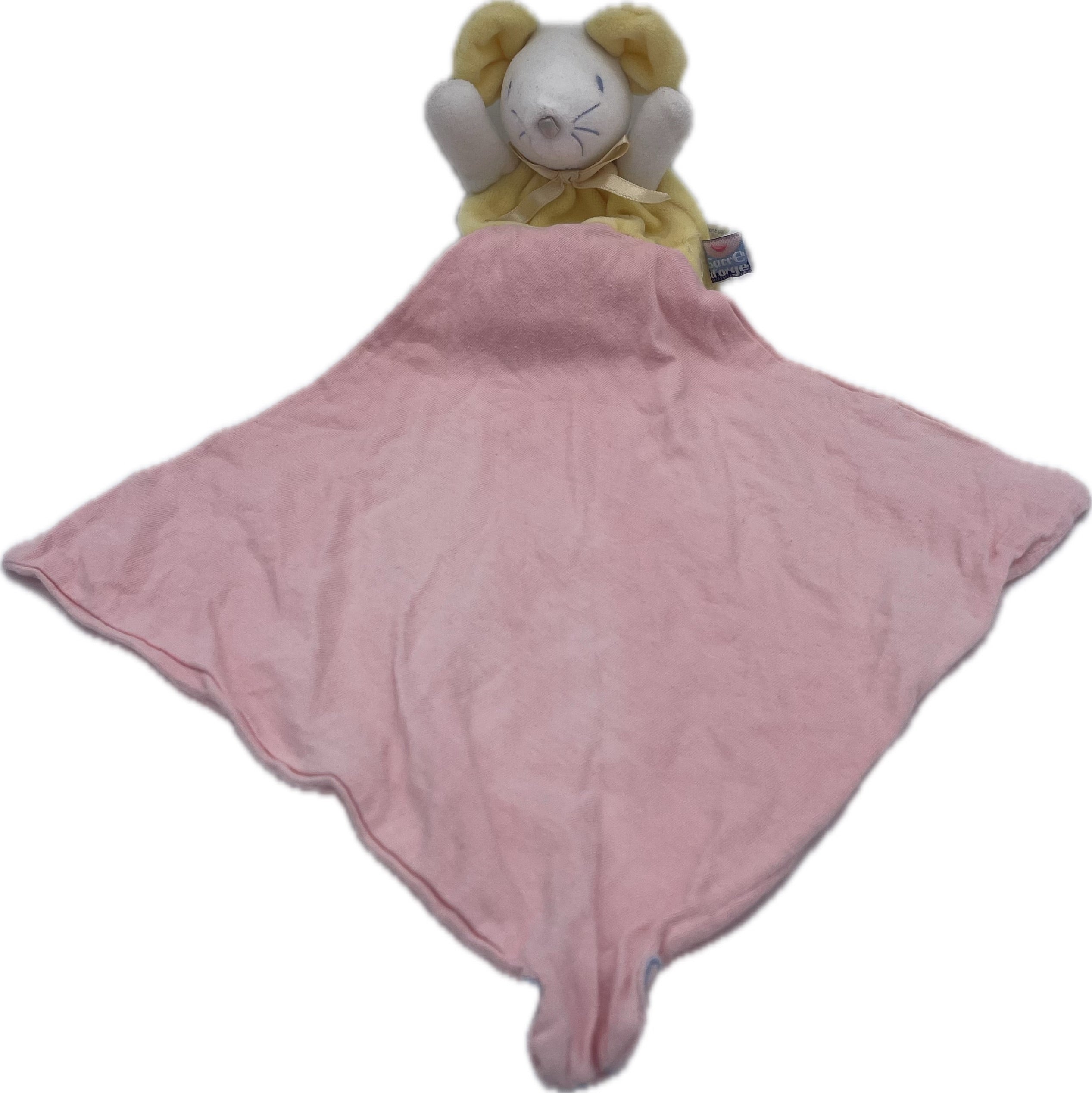 Peluche mouchoir souris jaune rose - Sucre d'Orge