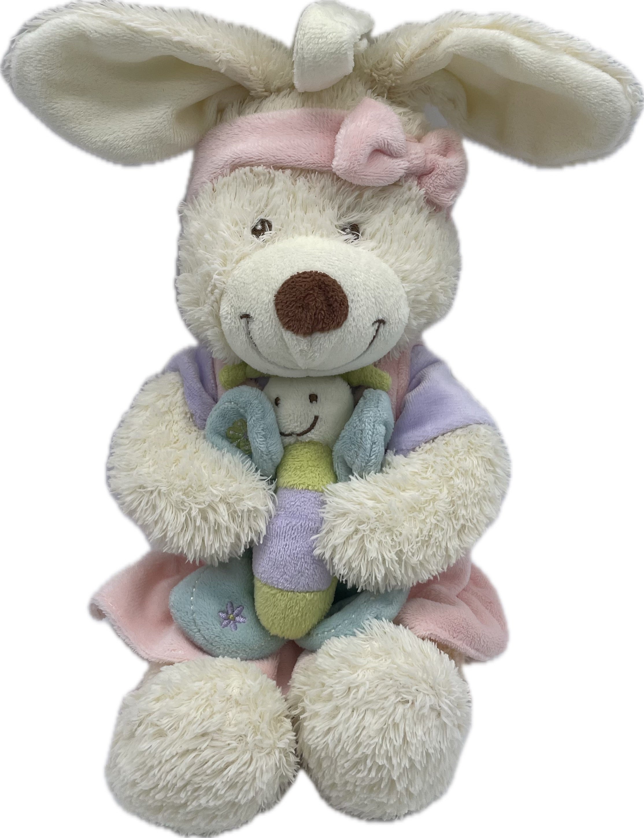 Peluche lapin musical rose avec papillon - Tex Baby