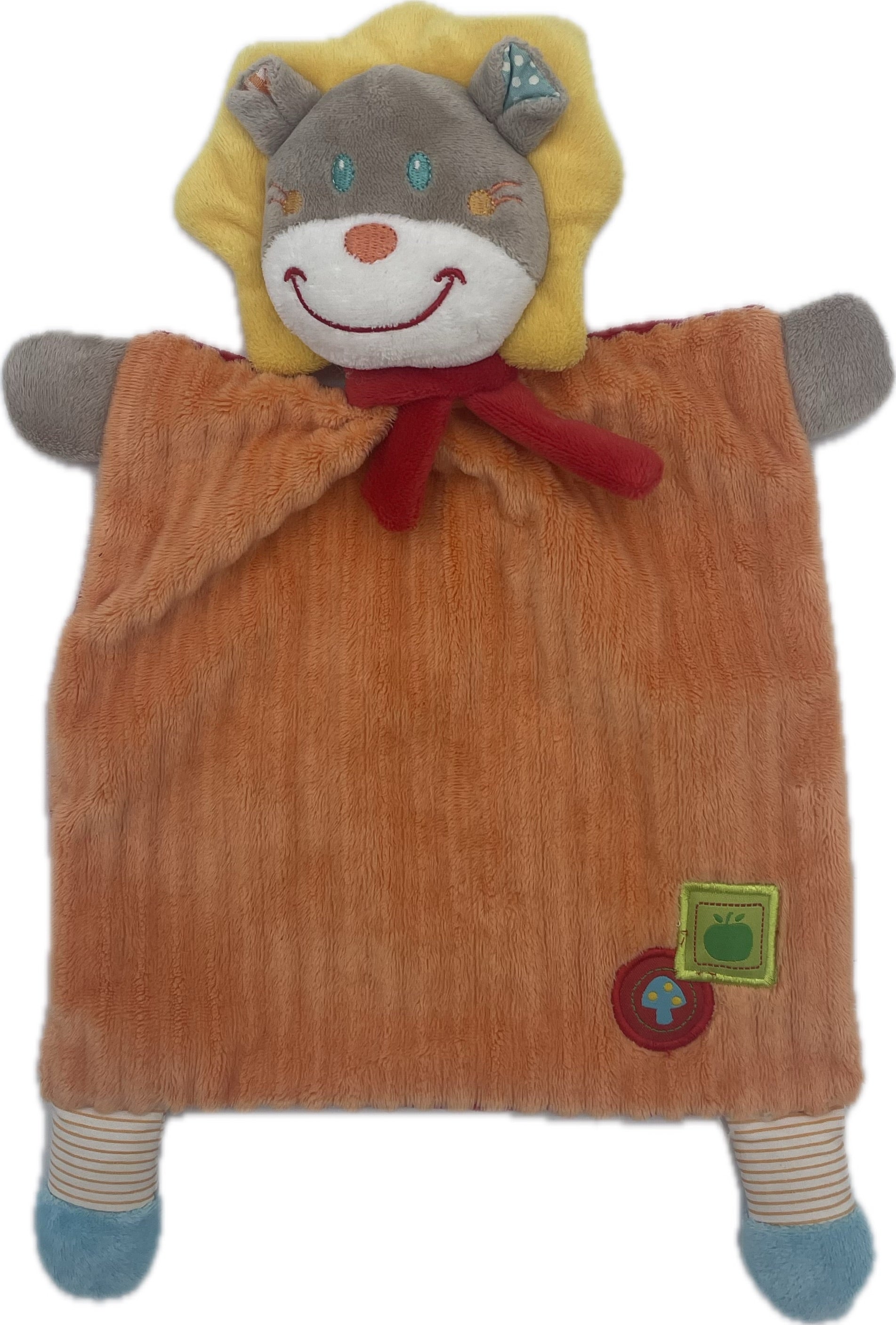 Doudou lion plat orange rouge jaune - Mots d'Enfants