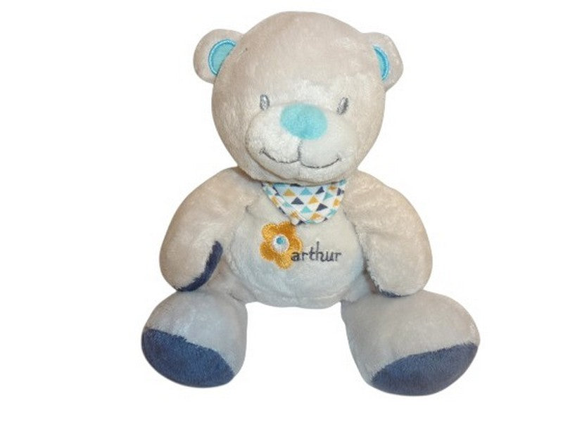 Peluche ours beige bleu - Arthur et Lola - 19 cm