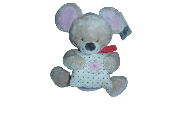 Peluche musicale souris rose marron - Mots d'Enfants - 27 cm