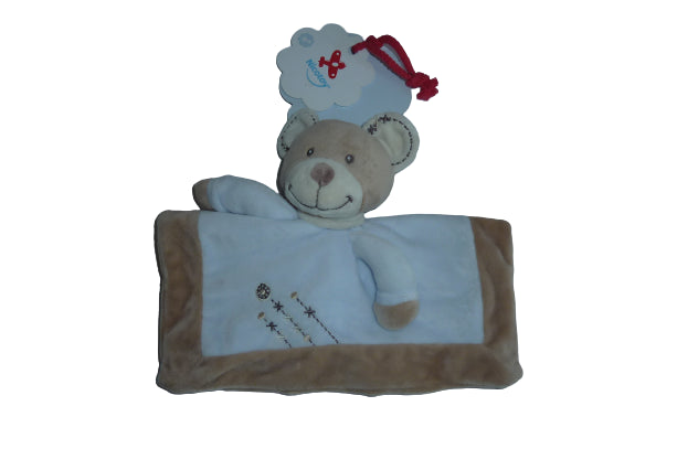 Doudou ours bleu marron - plat - Nicotoy