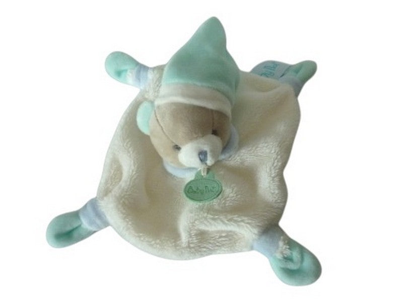 Doudou ours plat blanc vert bleu - Baby'Nat