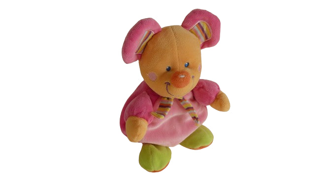 Peluche souris rose verte orange - Mots D'Enfants - 26 cm