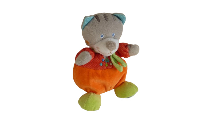 Peluche chat orange rouge vert - Mots d'Enfants - 24 cm