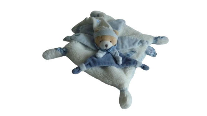 Doudou ours plat bleu - Cerise et Petit Chou - DC2716 Doudou et Compagnie