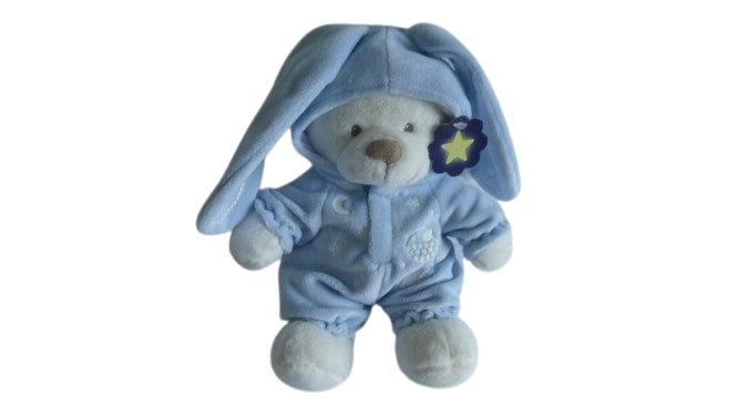 Peluche ours déguisé en lapin - blanc bleu - Nicotoy Simba Toys - 27 cm