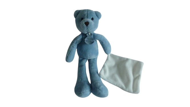 Peluche ours bleu - mouchoir - HO2315 Histoire d'Ours - 30 cm
