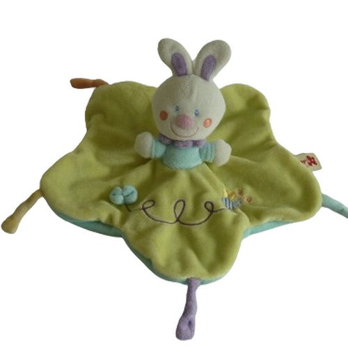 Doudou lapin vert turquoise plat Nicotoy