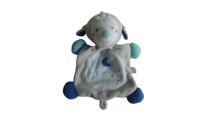 Doudou mouton gris et bleu plat Sucre d'Orge