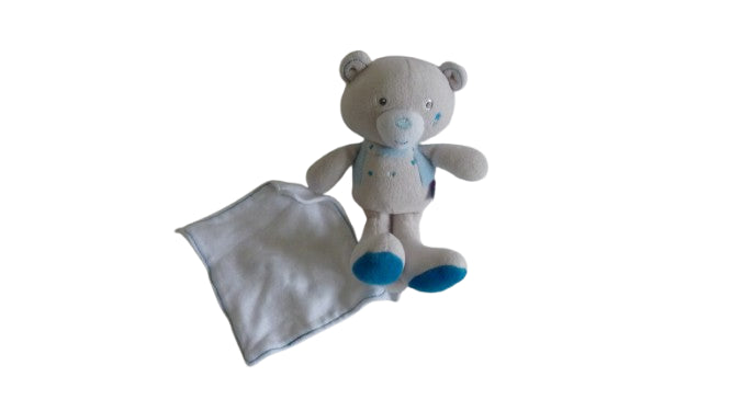 Peluche ours mouchoir gris et bleu Sucre d'Orge