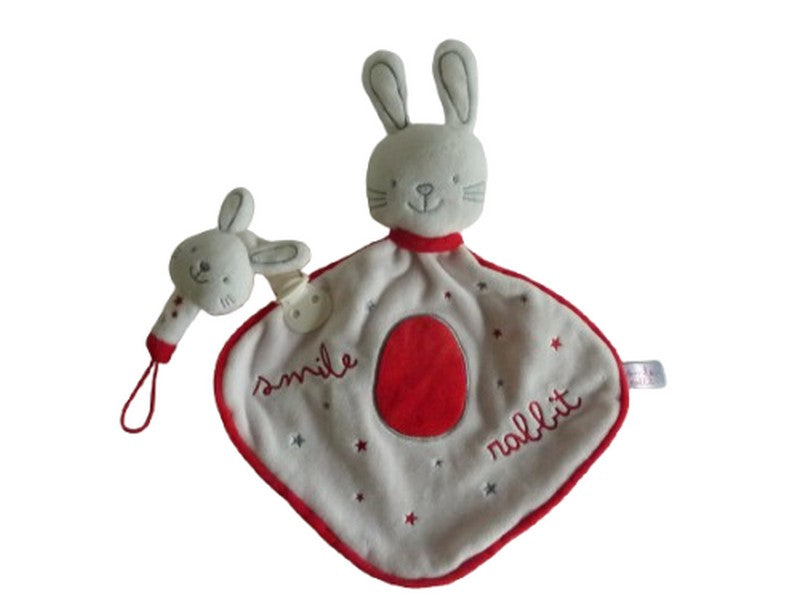 Doudou lapin plat blanc rouge - Jemini