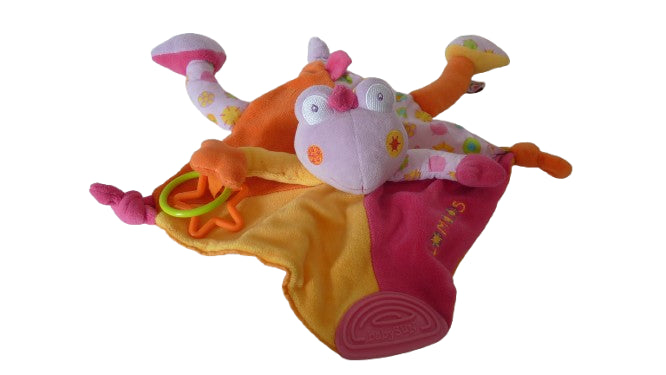 Doudou éveil grenouille Lomolos - rose jaune orange - plat - Babysun