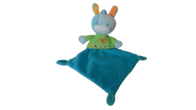 Doudou cheval plat vert turquoise Nicotoy