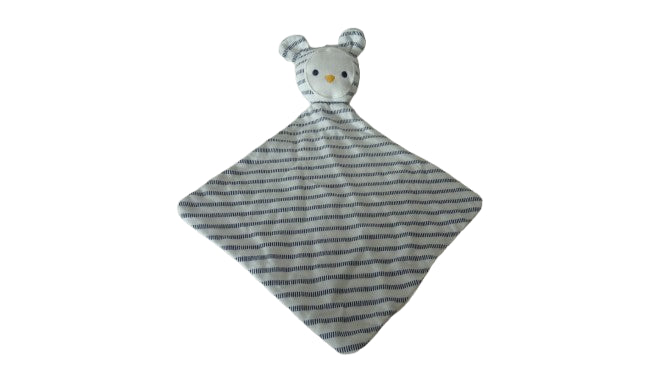 Doudou ours blanc bleu - plat - Obaïbi