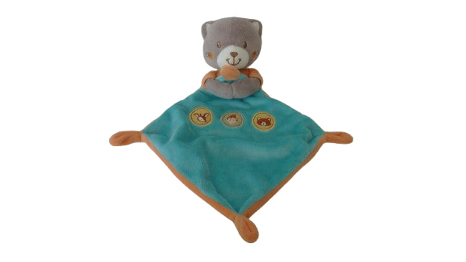 Doudou chat orange turquoise plat Tex Baby