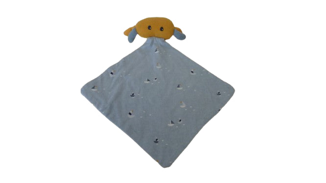 Doudou crabe bleu moutarde - plat - Obaibi
