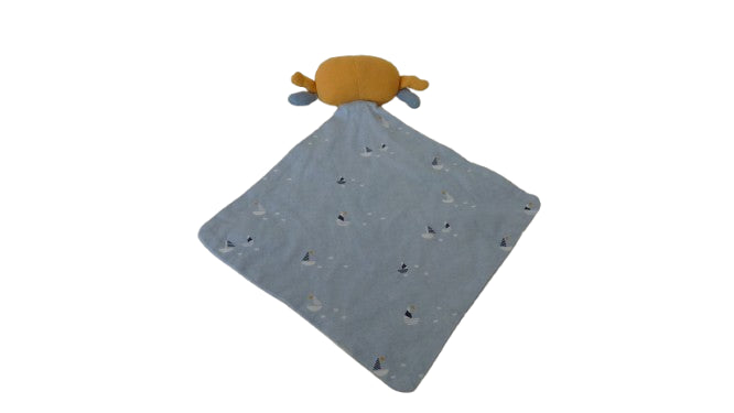 Doudou crabe bleu moutarde - plat - Obaibi