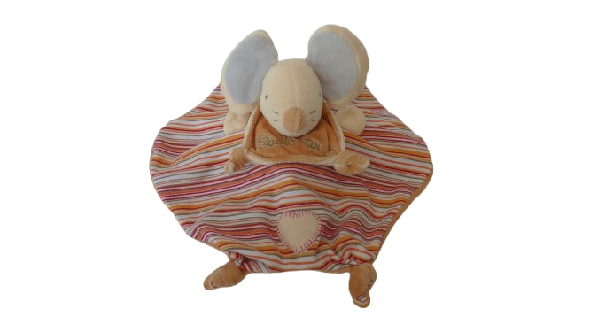 Doudou chien souris réversible - marron crème - plat - Ajena