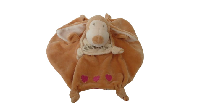 Doudou chien souris réversible - marron crème - plat - Ajena
