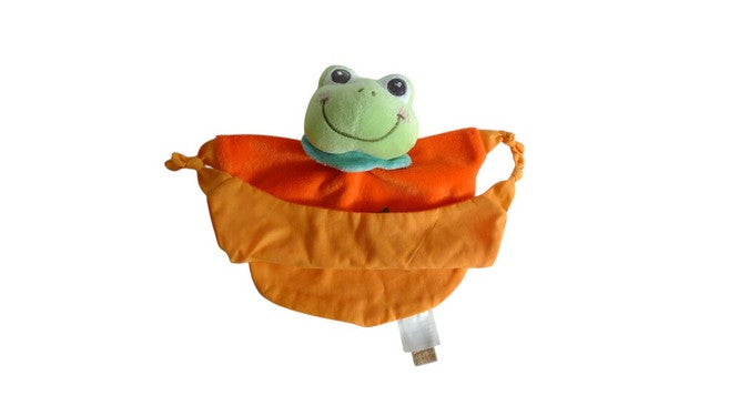 Doudou grenouille plat orange vert - La Ptite Grenouille