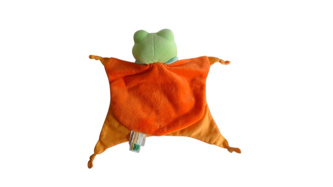 Doudou grenouille plat orange vert - La Ptite Grenouille