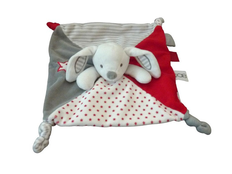 Doudou lapin plat gris rouge - Obaibi