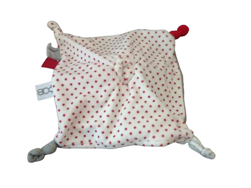 Doudou lapin plat gris rouge - Obaibi