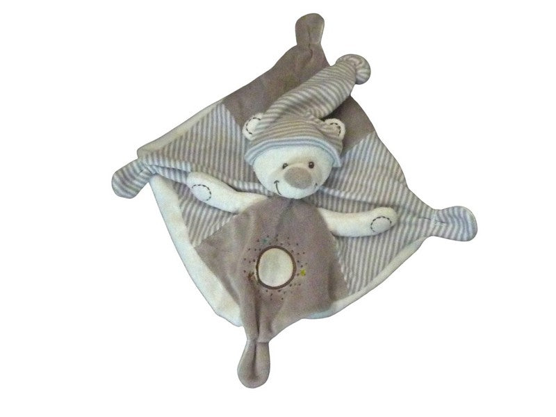 Doudou ours plat gris blanc - Mots d'Enfants