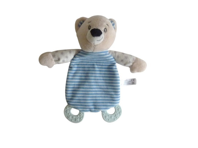 Doudou ours plat beige bleu - Tendertoys