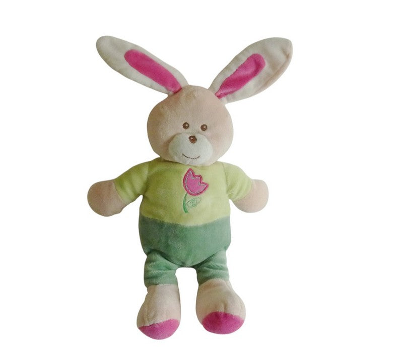 Peluche lapin rose vert - Ajena - 38 cm