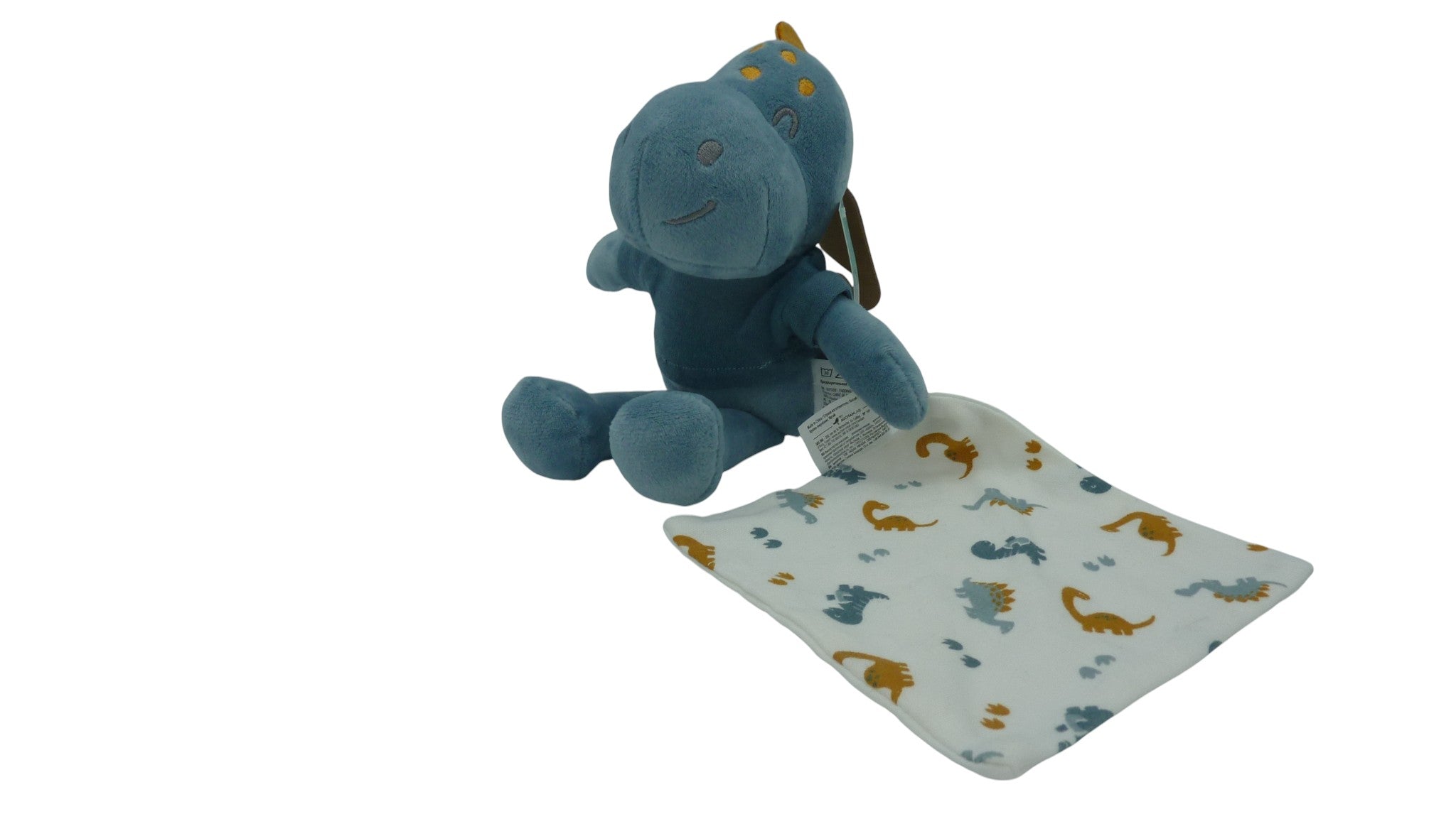 Peluche dinosaure bleu avec mouchoir blanc - Inextenso