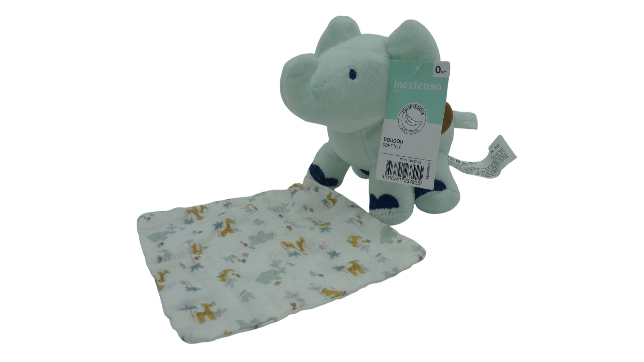 Peluche éléphant avec mouchoir blanc bleu - Inextenso