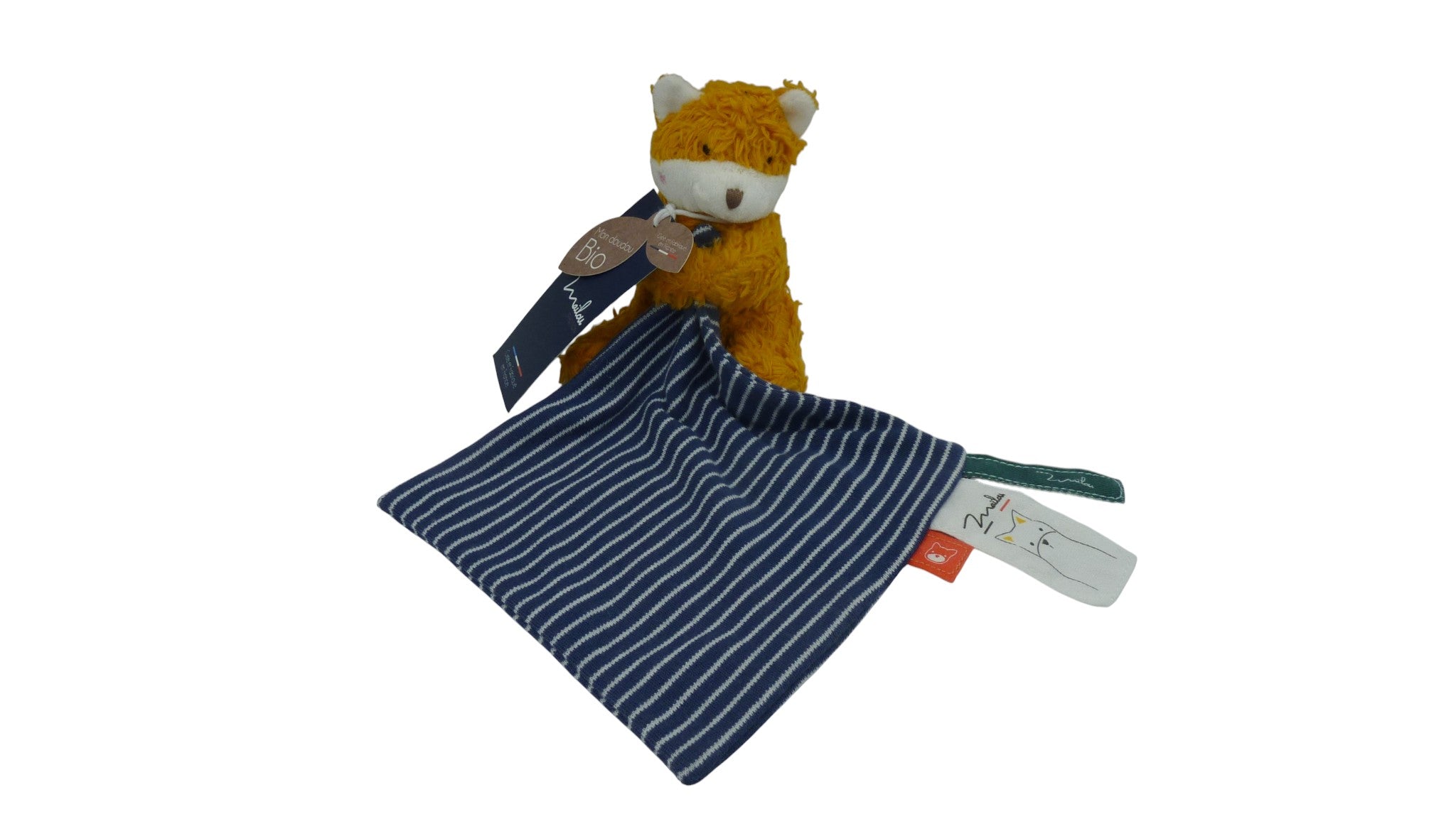 Peluche renard avec mouchoir bleu coton bio - MA0213 Maïlou Tradition