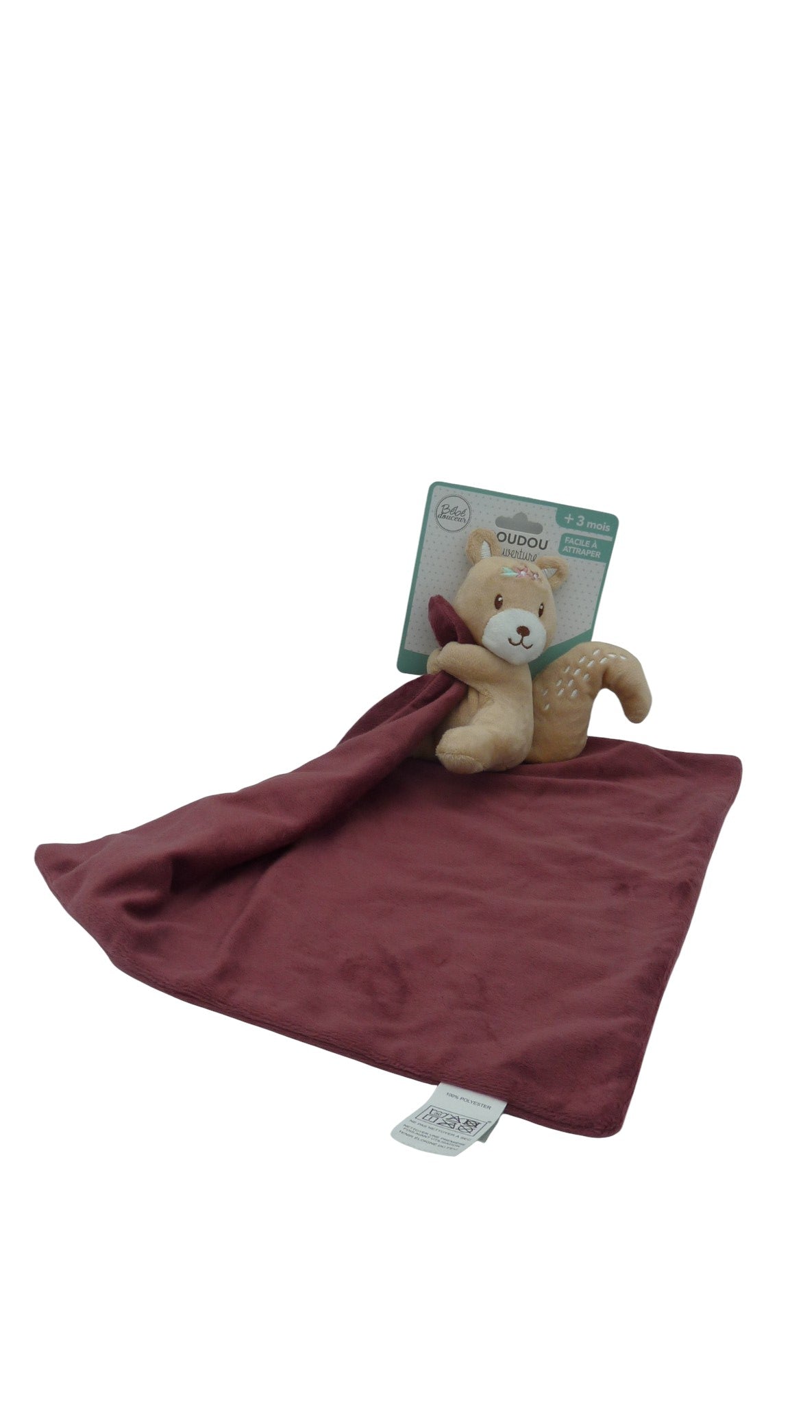 Peluche écureuil avec mouchoir bordeaux - Bébé Douceur