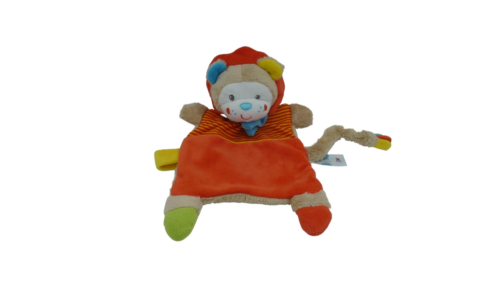 Doudou lion plat rouge et multicolore - Nicotoy