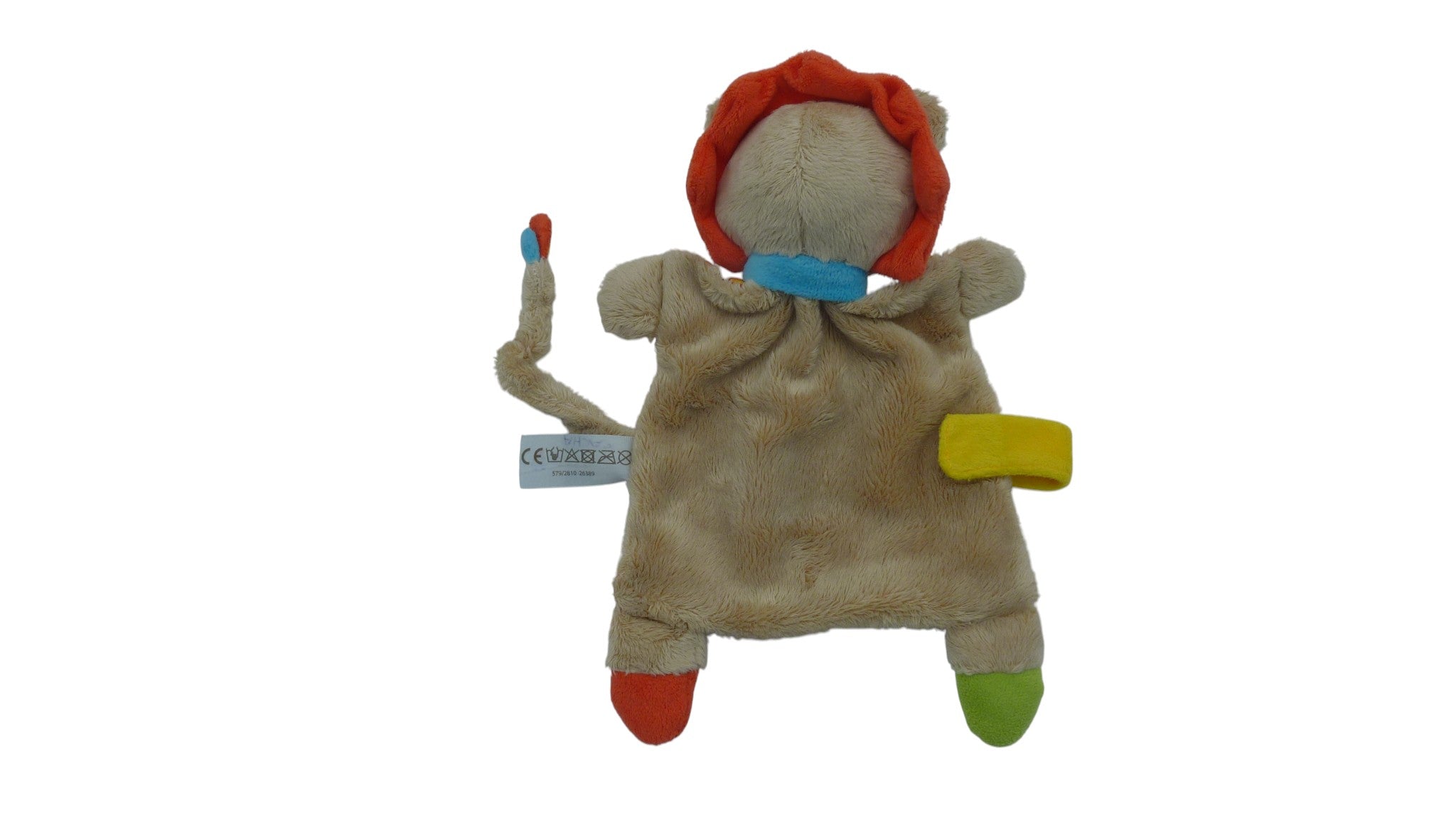 Doudou lion plat rouge et multicolore - Nicotoy