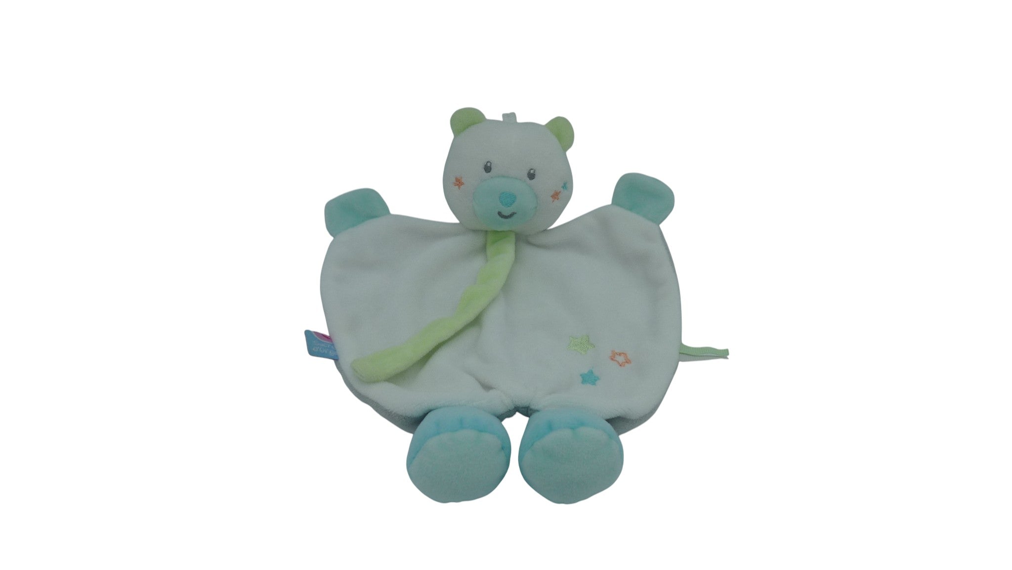 Doudou ours plat bleu - Sucre d'Orge