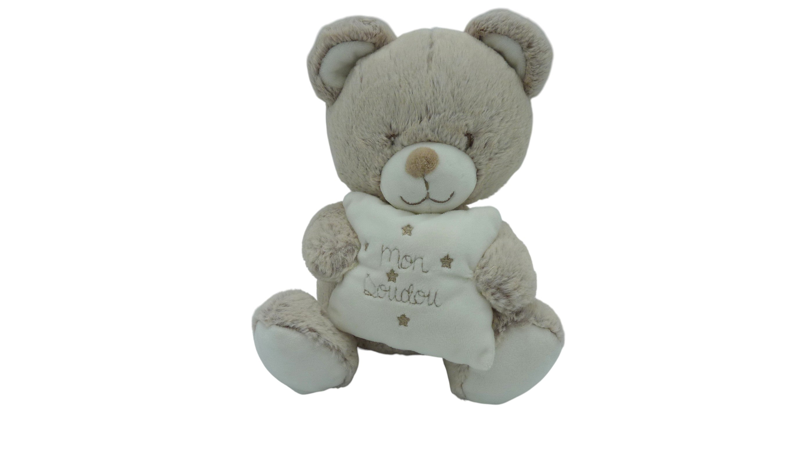 Peluche musicale ours marron blanc - Tex Baby - 23 cm