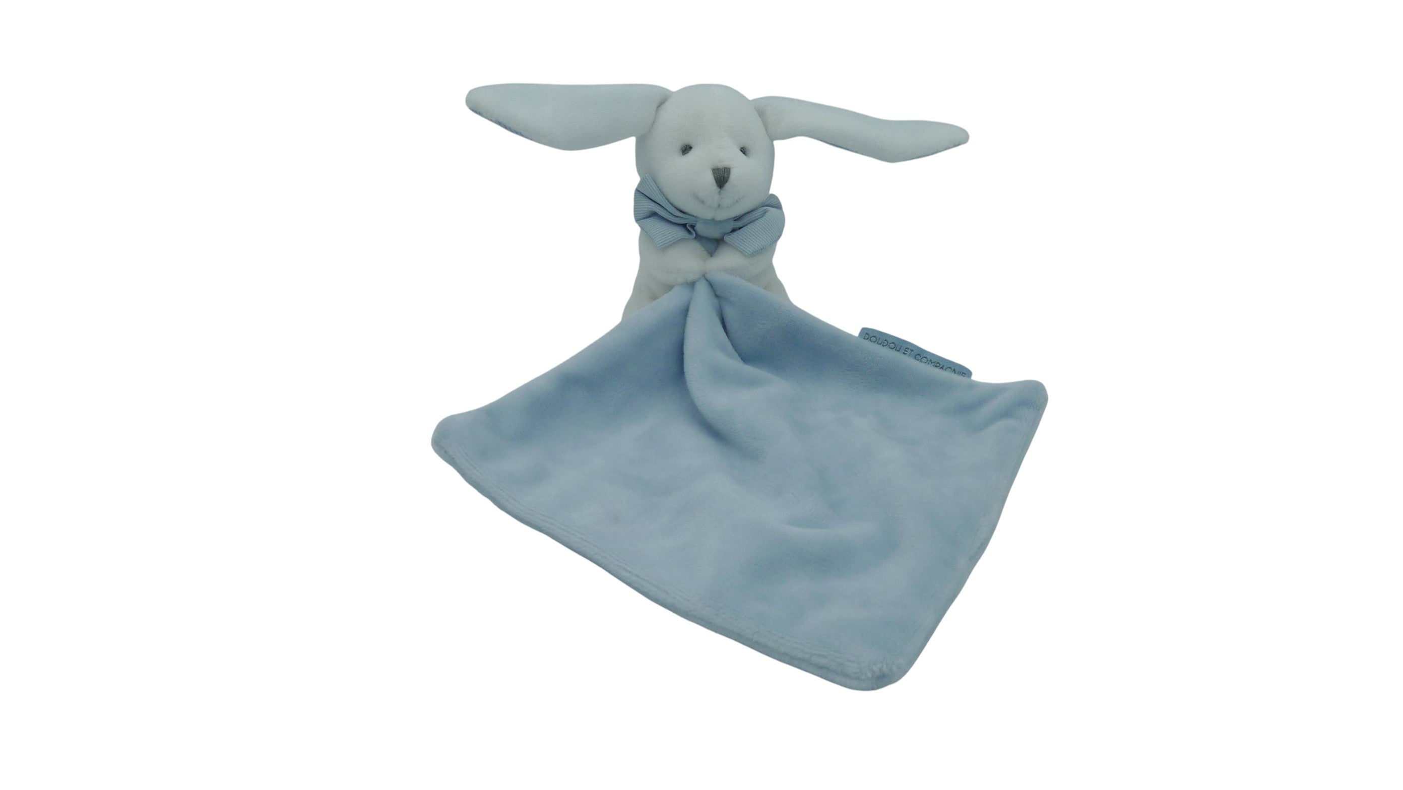 Peluche lapin blanc avec mouchoir bleu - Collector - DC3338 Doudou et compagnie