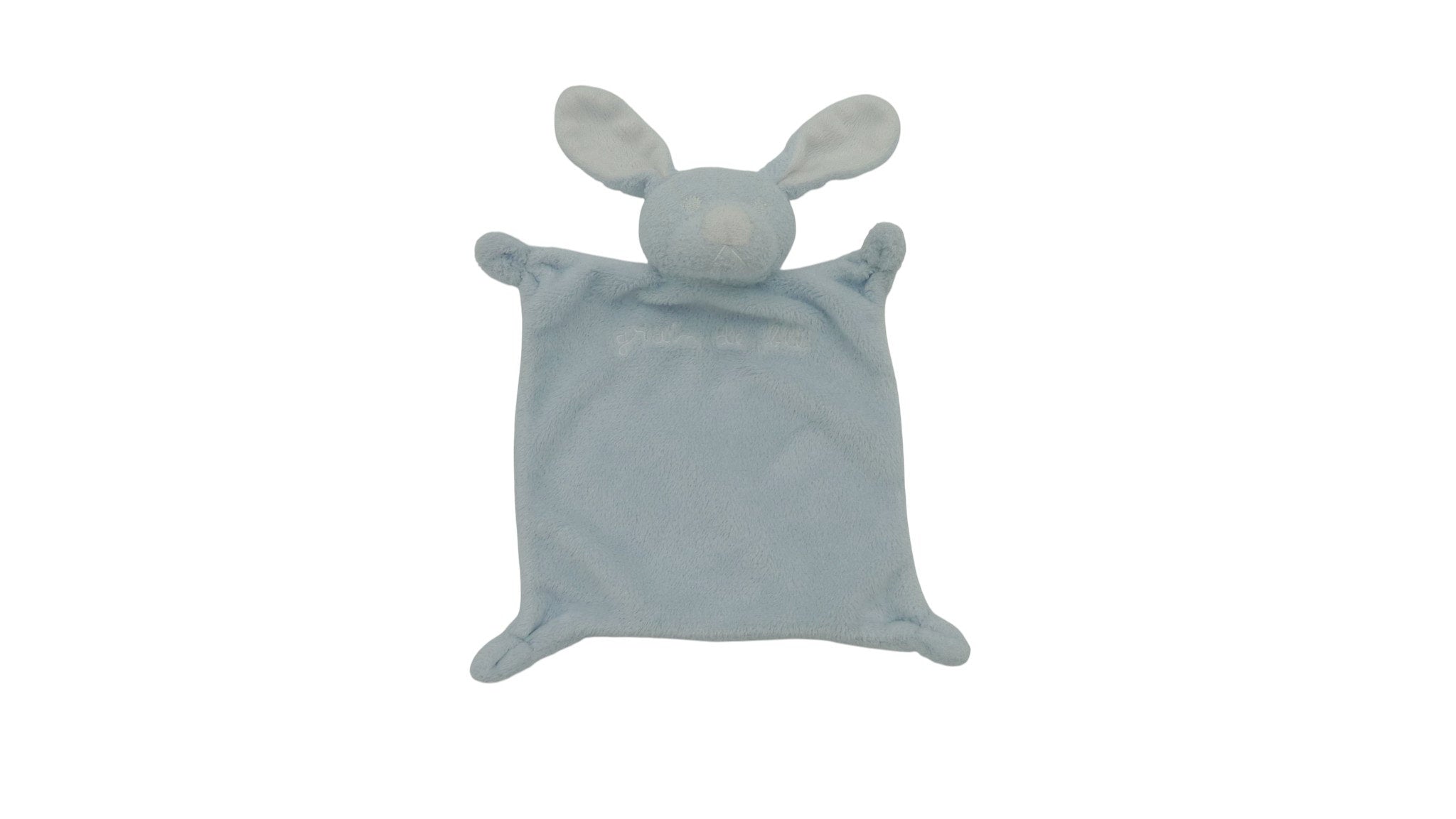 Doudou lapin plat bleu ciel - Grain de Blé