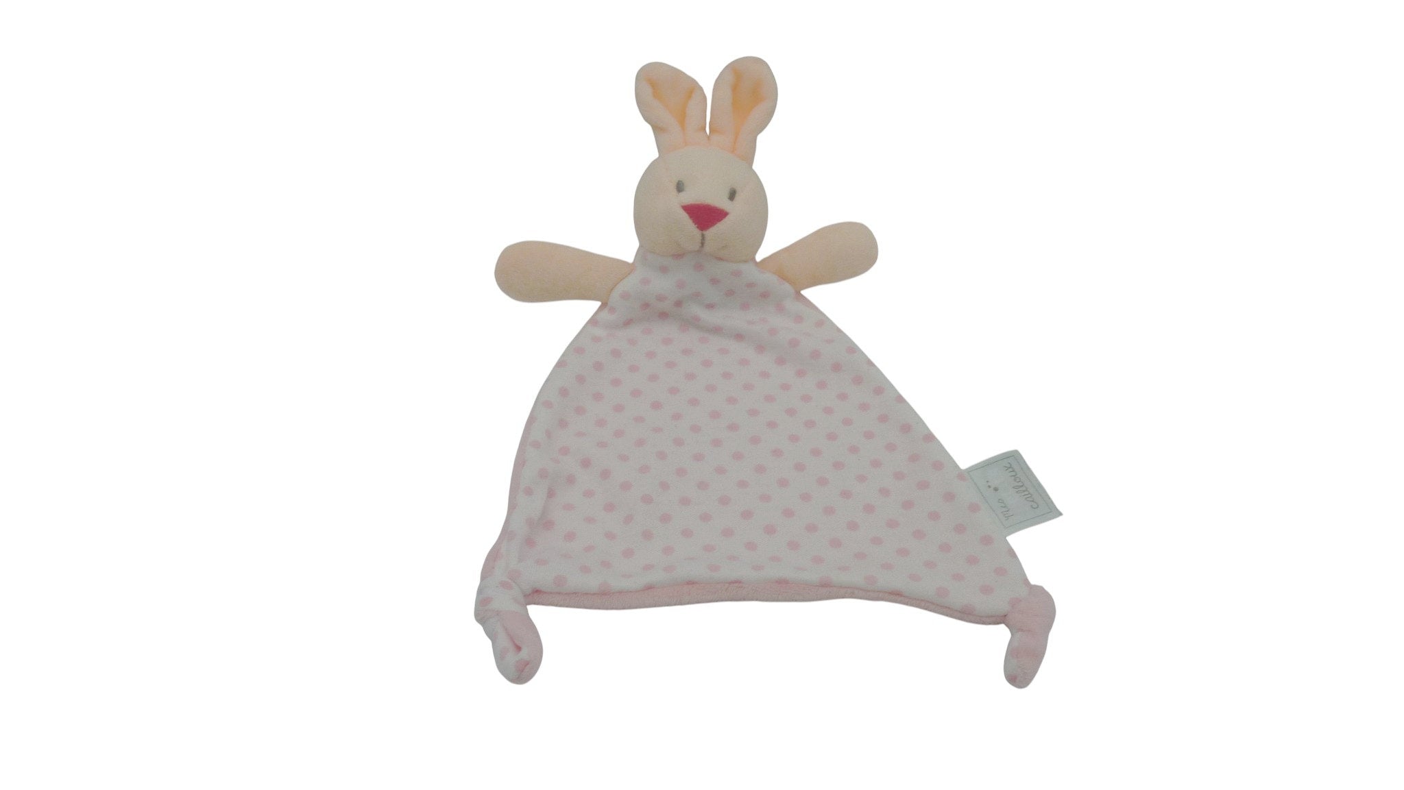 Doudou lapin plat rose blanc - Mes Petits Cailloux