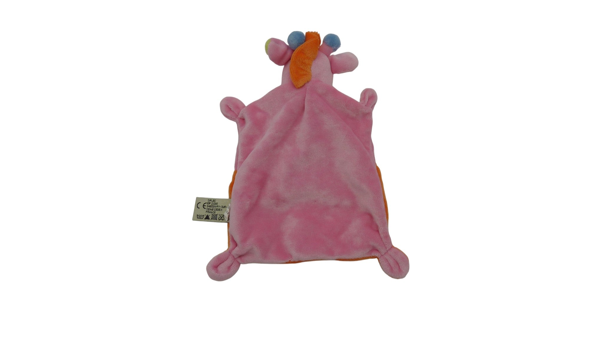 Doudou girafe plat orange rose - Mots d'Enfants
